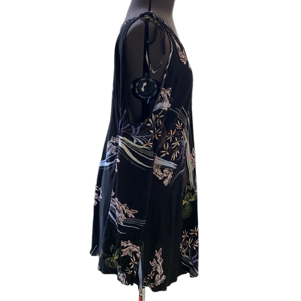 Free People Clear Skies Are Blue Floral Printed Tunic Cold Shoulder Dress Sz M - Picture 8 of 13
